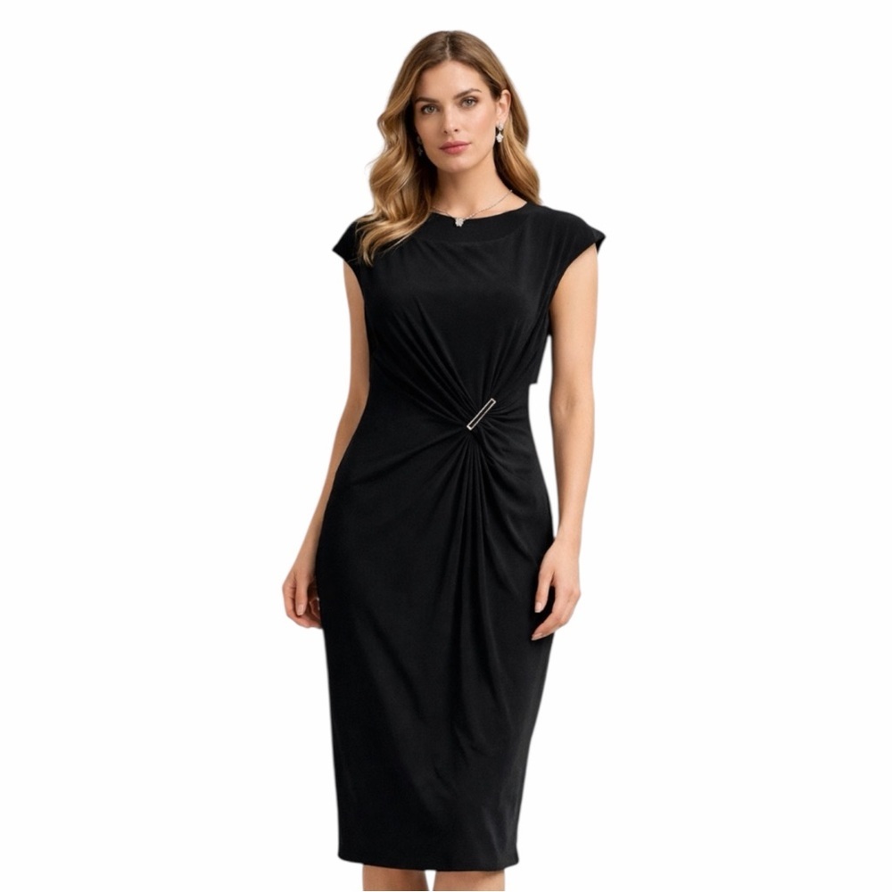 Anne Klein Black Ruched Midi Dress NWT Size 6 Elegant Formal Dress